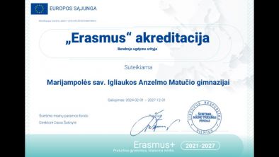 Gimnazijai suteikta„Erasmus“ akreditacija